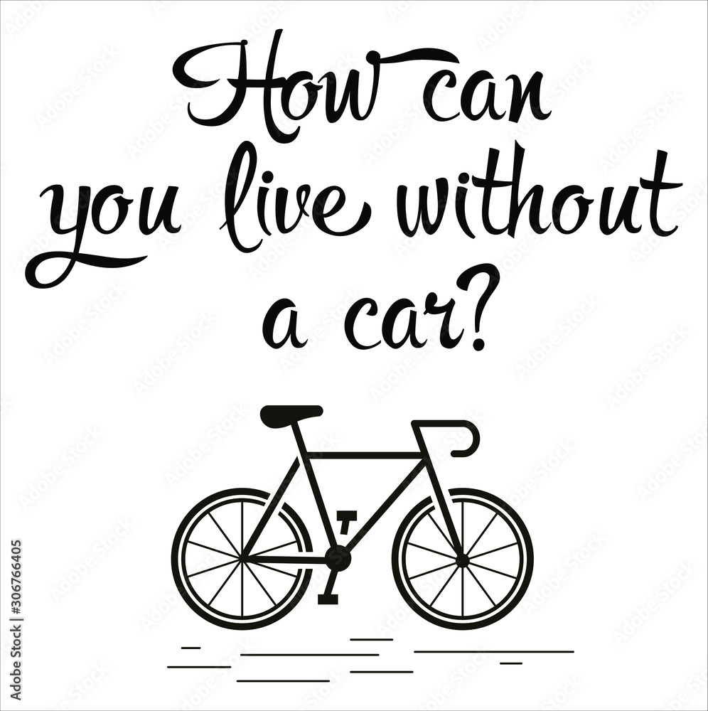 Fototapeta premium Day without a car. Bike icon with lettering. Banner concept. Healthy lifestyle.