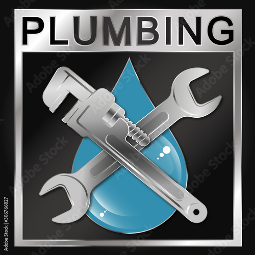 Wrench and blue drop of water symbol for plumbing repair