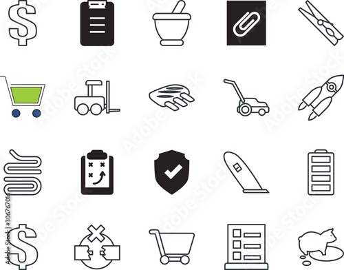 clip vector icon set such as: ui, shuttle, wreck, fat, star, loader, piglet, test, man, closeup, link, garden, personal, forklift, part, pattern, lawnmower, pin, disconnect, lithium, grilled, note