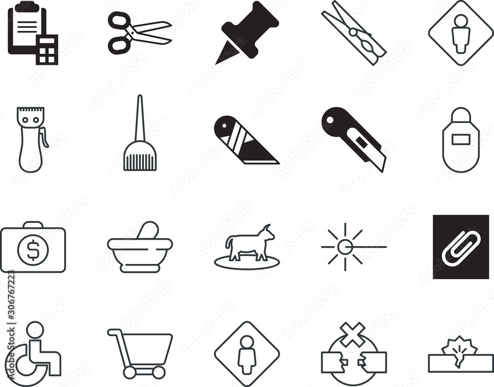 Obraz premium clip vector icon set such as: push, wash, pestle, electric, face, attache, cow, minimal, clipper, hairdye, retail, noticeboard, law, food, cartoon, impact, peg, alternative, life, patient, hold