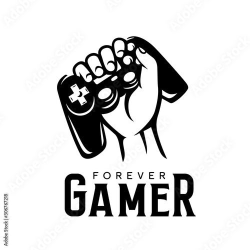 Video games related t-shirt design. Forever gamer text. Vector vintage illustration.