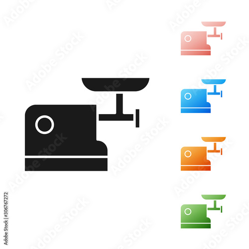 Black Kitchen meat grinder icon isolated on white background. Set icons colorful. Vector Illustration