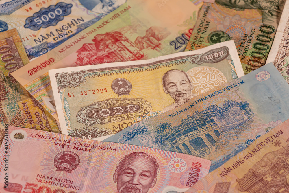 A composition of Vietnamese dong VND banknotes