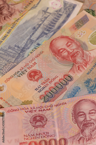 A composition of Vietnamese dong VND banknotes