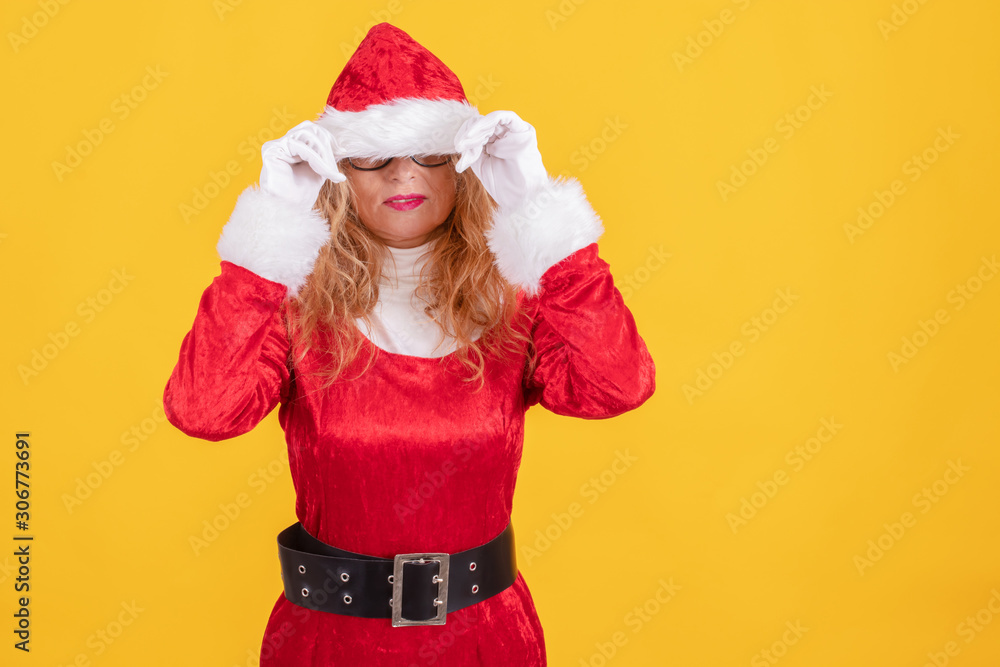 santa claus woman isolated covering or hiding in the hat santa claus woman isolated covering or hiding in the hat