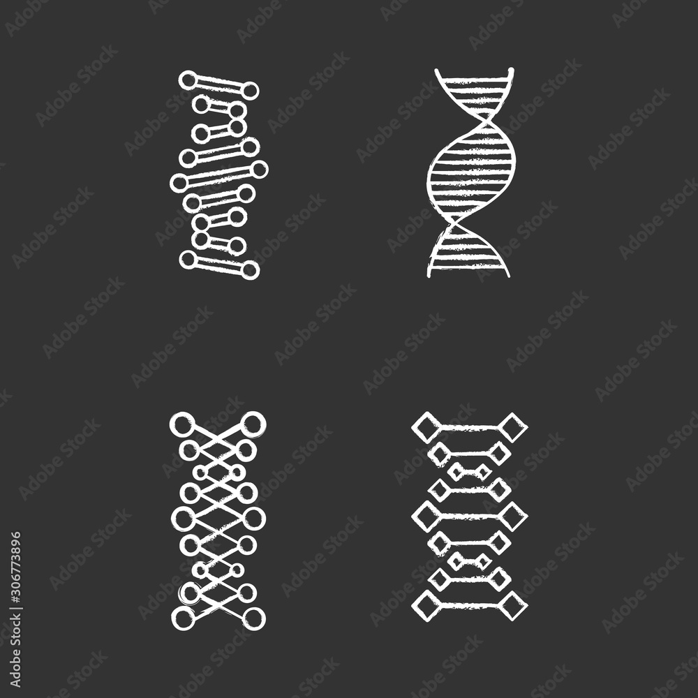 DNA chains chalk icons set. Deoxyribonucleic, nucleic acid helix. Spiraling strands. Chromosome. Molecular biology. Genetic code. Genome. Genetics. Medicine. Isolated vector chalkboard illustrations DNA chains chalk icons set. Deoxyribonucleic, nucleic acid helix. Spiraling strands. Chromosome. Molecular biology. Genetic code. Genome. Genetics. Medicine. Isolated vector chalkboard illustrations