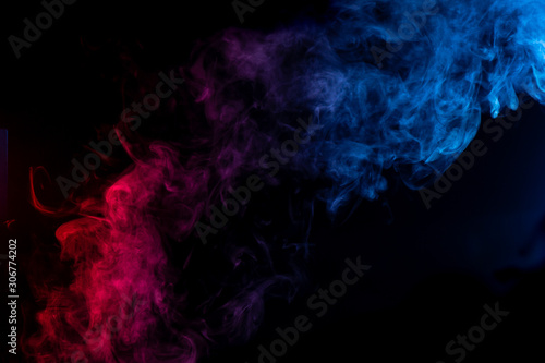 abstract red purple and blue smoke overlay on black background