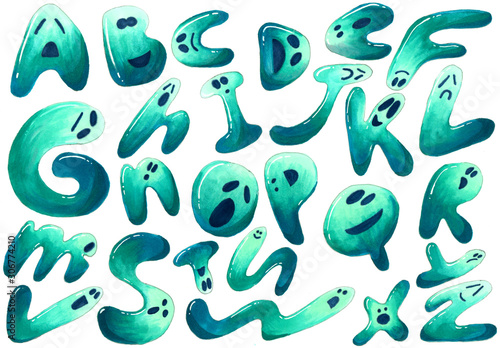 ghost doodle english alphabet illustration