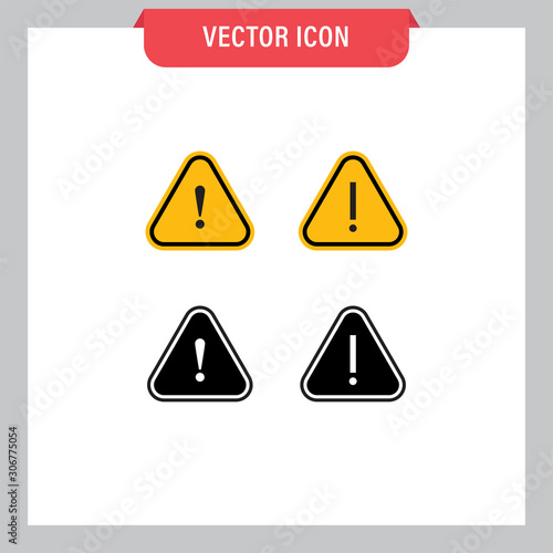 Attention icon set  danger symbol vector. Triangle sign with exclamation mark collection.