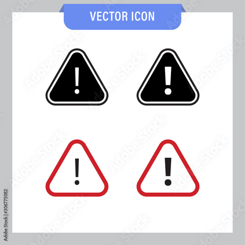 Attention icon set  danger symbol vector. Triangle sign with exclamation mark collection.