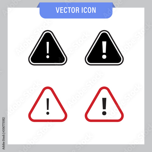 Attention icon set, danger symbol vector. Triangle sign with exclamation mark collection.