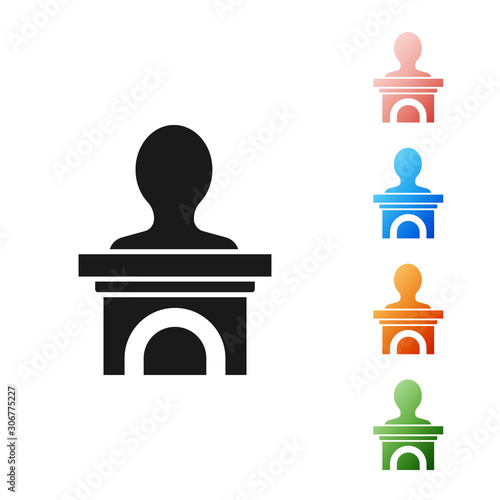 Black Stage stand or debate podium rostrum icon isolated on white background. Conference speech tribune. Set icons colorful. Vector Illustration