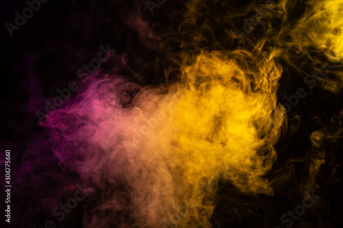 yellow with and purple smoke cloud on black background