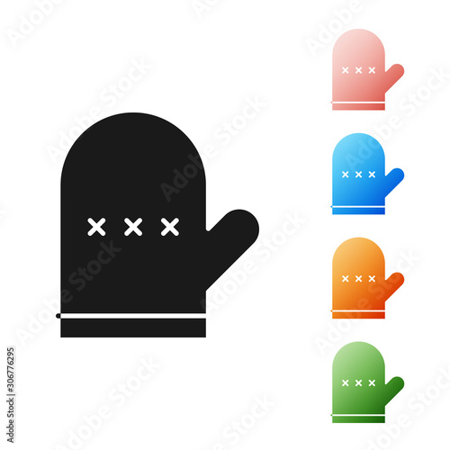 Black Oven glove icon isolated on white background. Kitchen potholder sign. Cooking glove. Set icons colorful. Vector Illustration