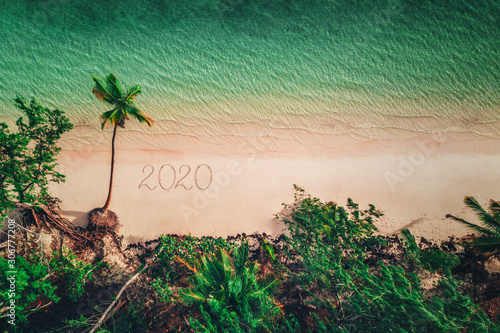 Aerial view of tropical beach, Dominican Republic photo