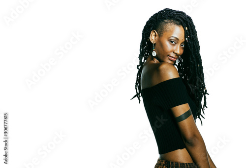 Valokuva African American woman with dreadlocks looking at the camera