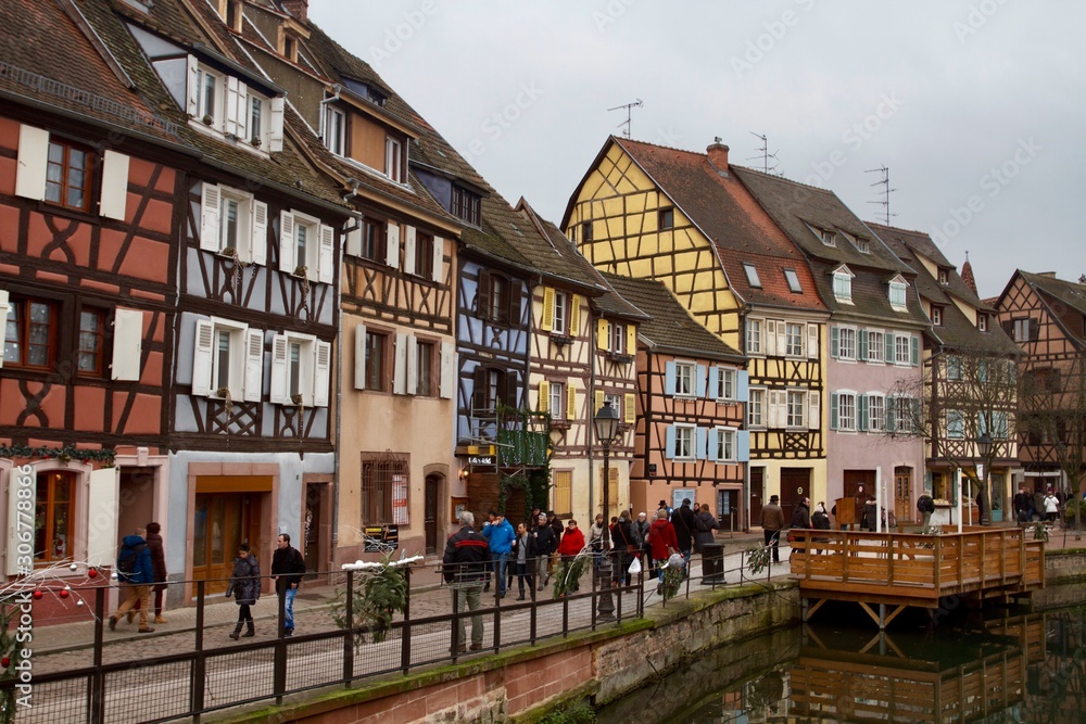 Colorful medieval house‘s facades in Colmar, Alsace, France