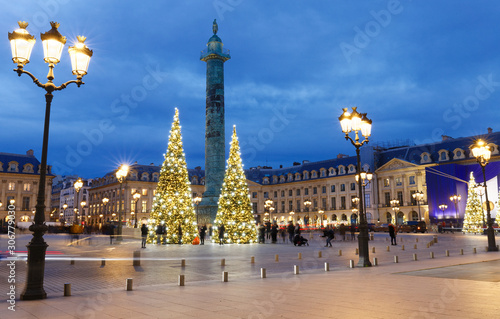 The place Vendome decorated for Christmas at night, Paris, France. © kovalenkovpetr