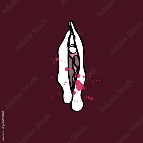 Vulva gezeichnet mit einer Linie mit Menstruationsblut