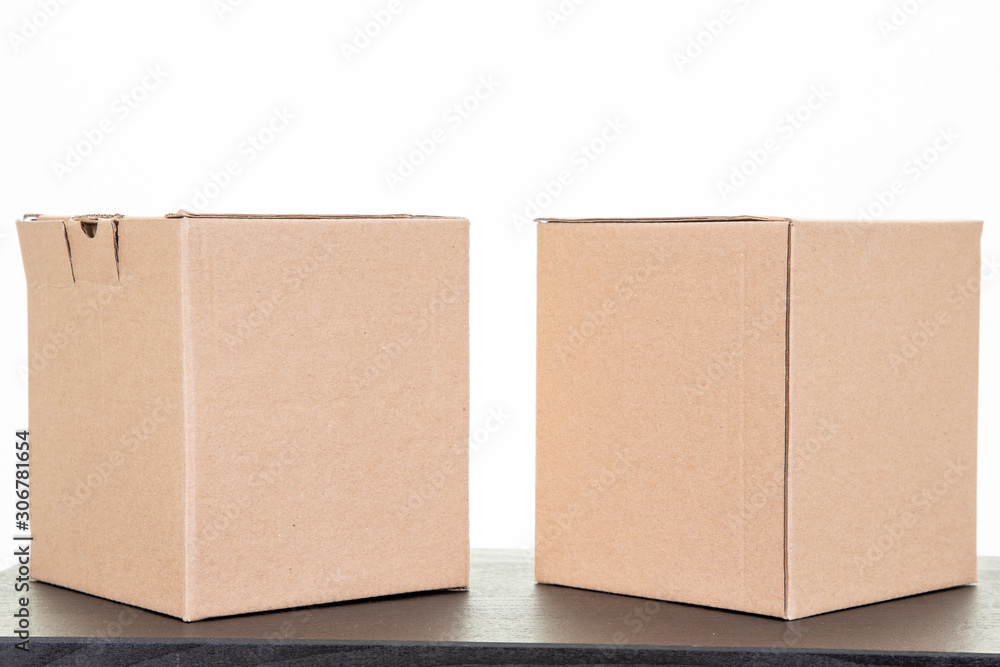 two cardboard box brown in table white background two cardboard box brown in table white background