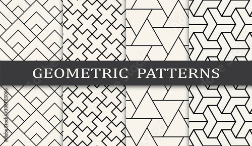 black and white geometric grid pattern set