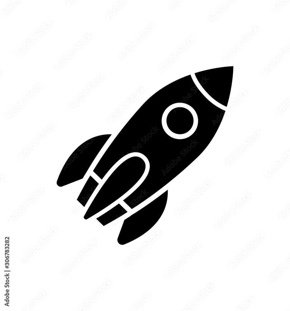 Rocket ship icon black flat isolated on white background Rocket ship icon black flat isolated on white background