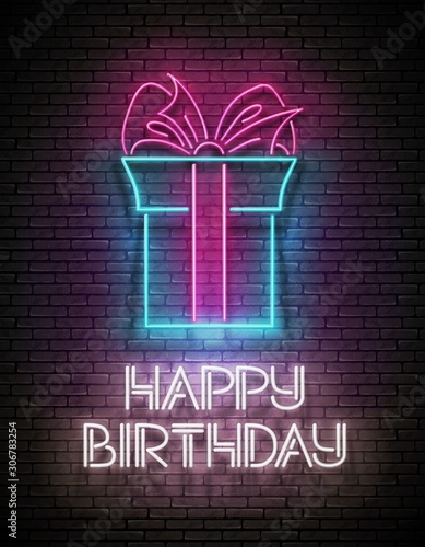 Vintage Glow Greeting Card with Gift and Happy Birthday Inscription
