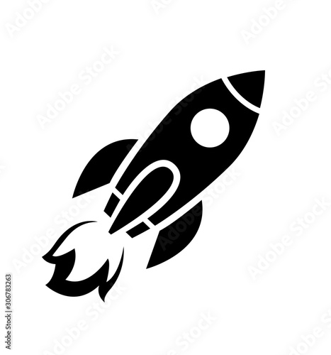 Rocket ship icon with fire flat isolated on white vector