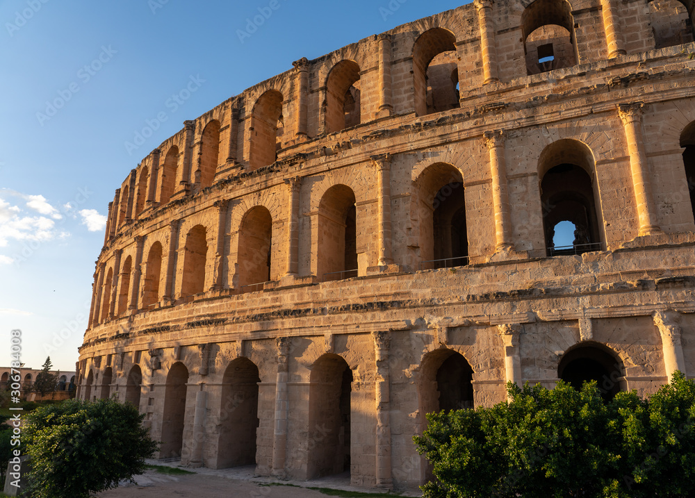 Amphitheatre of El Jem is an oval amphitheatre in the modern-day city of El Djem, Tunisia Amphitheatre of El Jem is an oval amphitheatre in the modern-day city of El Djem, Tunisia