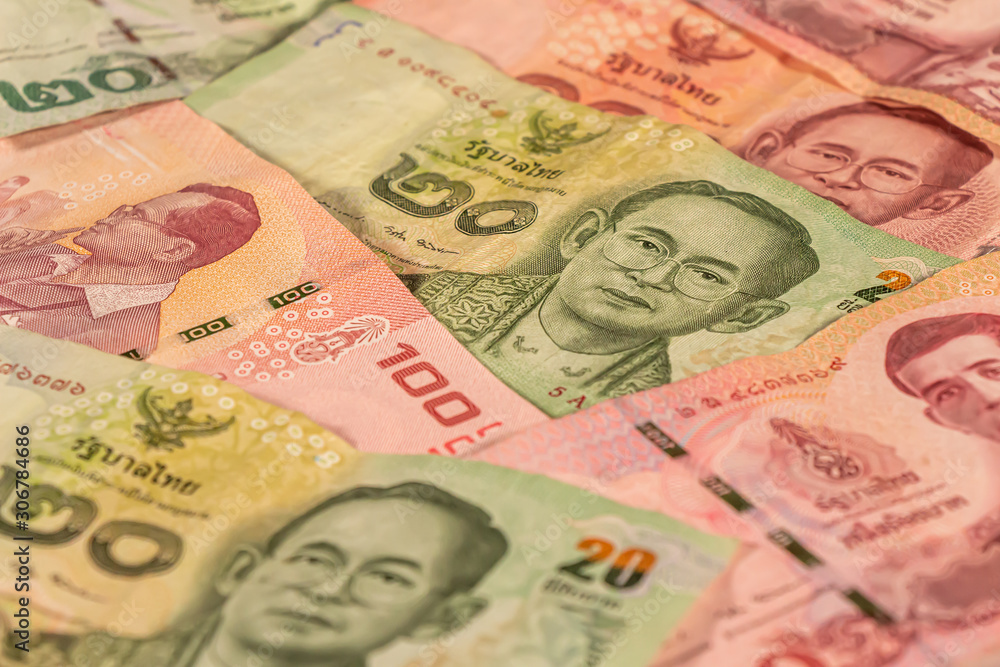 A composition of Thai baht. THB banknotes A composition of Thai baht. THB banknotes