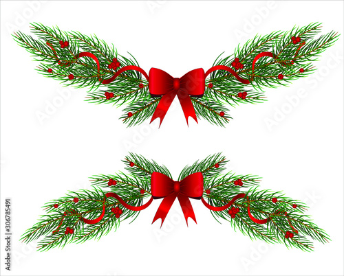 christmas wreath with red ribbon and bow vector eps 10