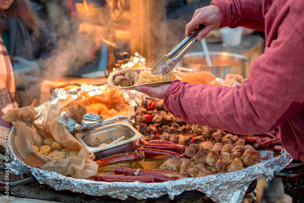 Hot grilled food at the open-air market