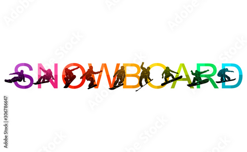 Snowboard, snowboarders, snowboarding extreme winter sport people silhouettes vector illustration, riding a board, tricks