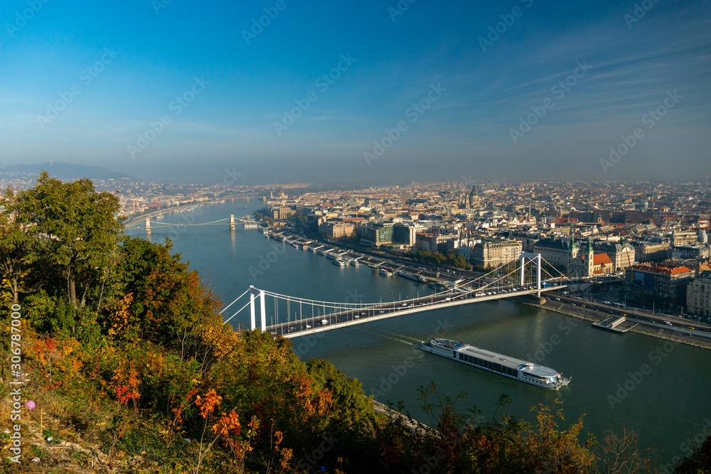 Budapest skyline, taken in a hazy morning, from Gellert Hill Citadel, November 2019.