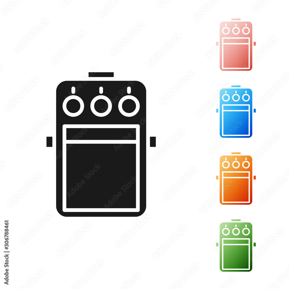 Black Guitar pedal icon isolated on white background. Musical equipment.  Set icons colorful. Vector Illustration vector de Stock | Adobe Stock