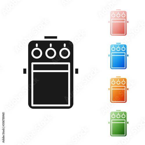 Black Guitar pedal icon isolated on white background. Musical equipment. Set icons colorful. Vector Illustration