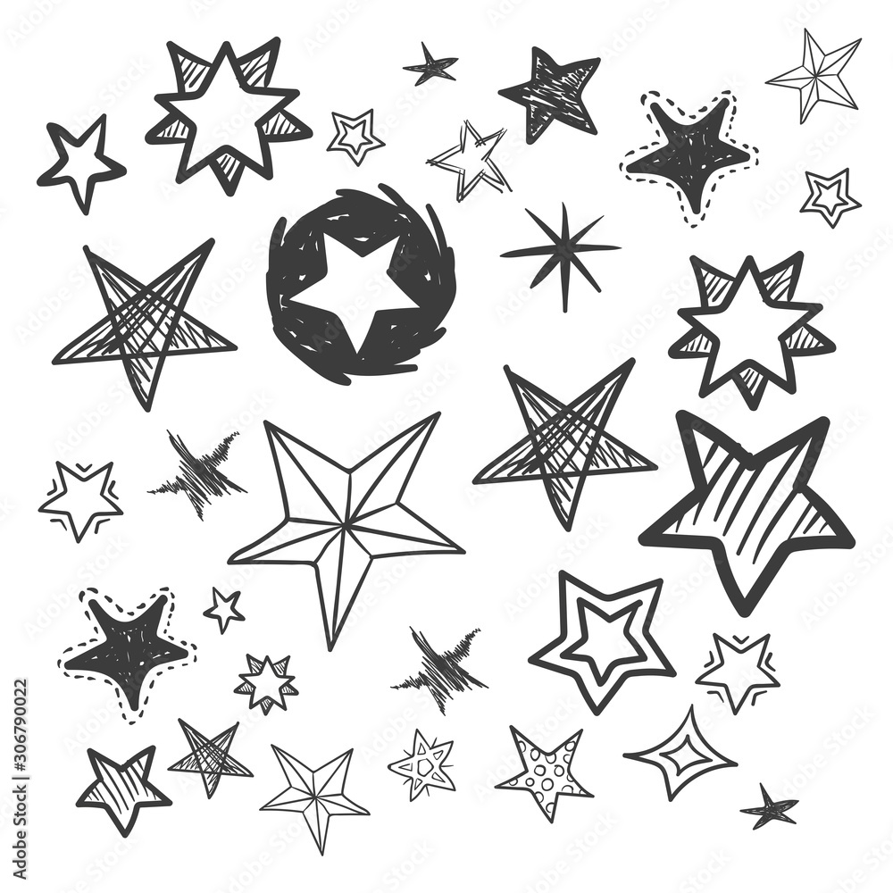 Hand drawn doodle stars. Vector illustration.