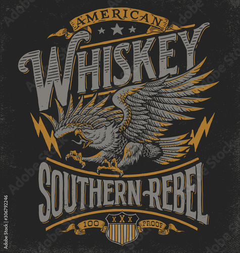 Hand drawn Eagle Whiskey label inspired T-shirt graphic