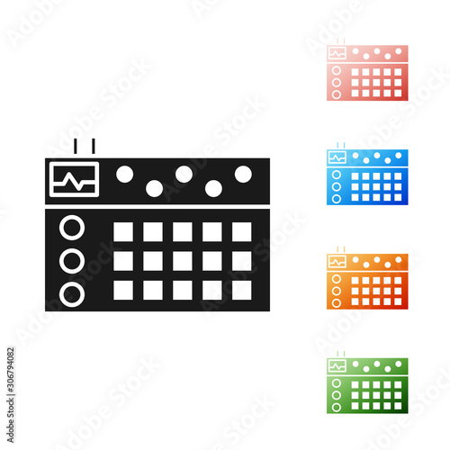 Black Drum machine icon isolated on white background. Musical equipment. Set icons colorful. Vector Illustration