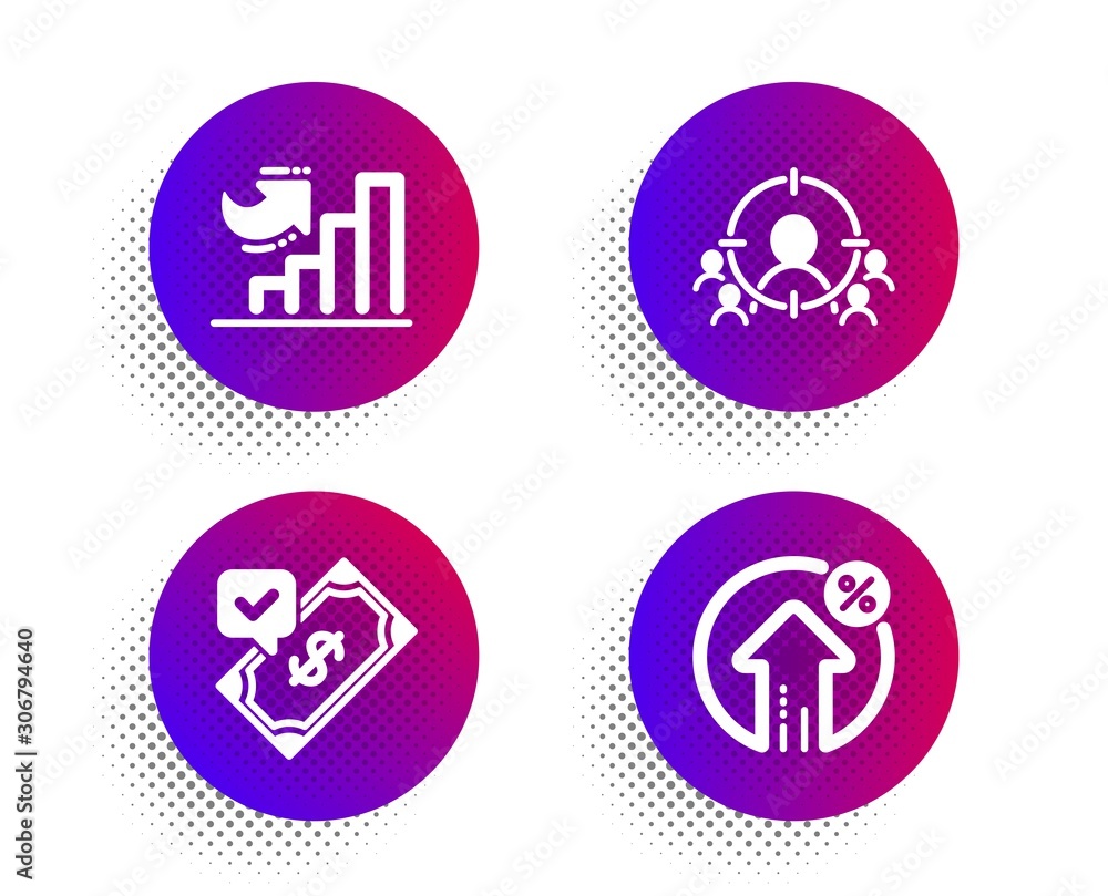 Business targeting, Growth chart and Accepted payment icons simple set. Halftone dots button. Loan percent sign. People and target aim, Diagram graph, Bank transfer. Growth rate. Finance set. Vector Business targeting, Growth chart and Accepted payment icons simple set. Halftone dots button. Loan percent sign. People and target aim, Diagram graph, Bank transfer. Growth rate. Finance set. Vector