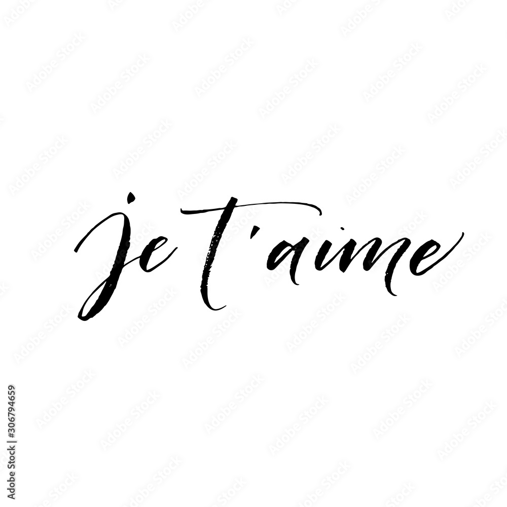 Je t'aime postcard. Hand drawn brush style modern calligraphy. Vector ...