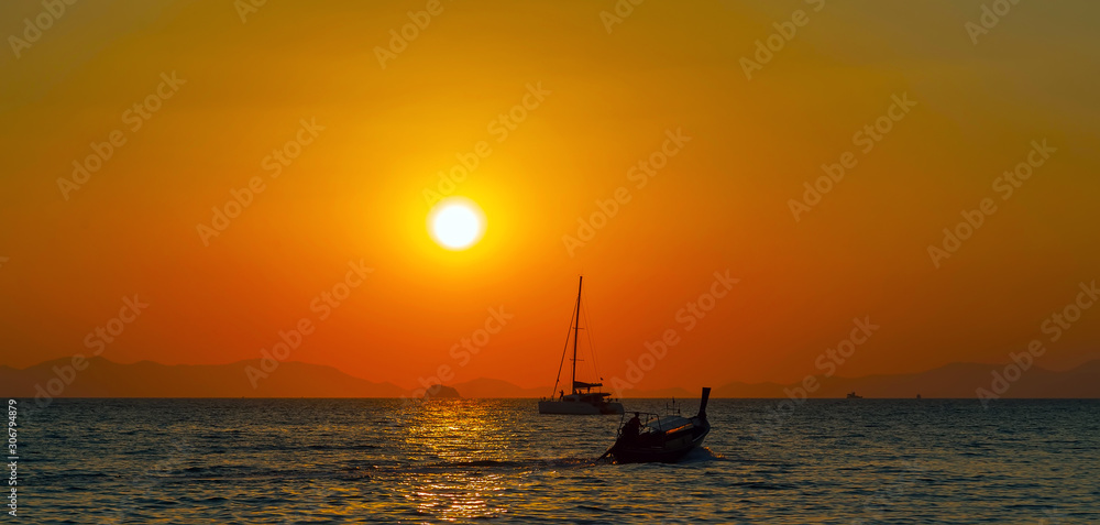 Long tail boat summer golden sunset Long tail boat summer golden sunset
