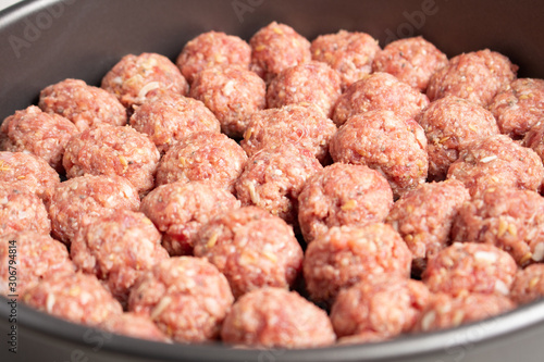 raw minced meatballs ready to prepary cooking concept on clear background