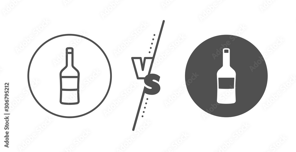 Obraz premium Merlot or Cabernet Sauvignon sign. Versus concept. Wine bottle line icon. Line vs classic wine icon. Vector