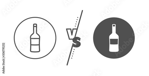 Merlot or Cabernet Sauvignon sign. Versus concept. Wine bottle line icon. Line vs classic wine icon. Vector