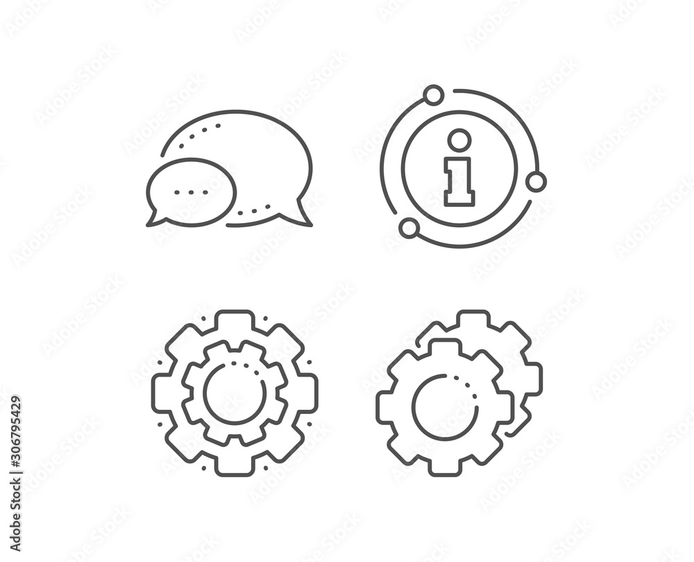 Settings gears line icon. Chat bubble, info sign elements. Cogwheel sign. Working process symbol. Linear settings gears outline icon. Information bubble. Vector Settings gears line icon. Chat bubble, info sign elements. Cogwheel sign. Working process symbol. Linear settings gears outline icon. Information bubble. Vector