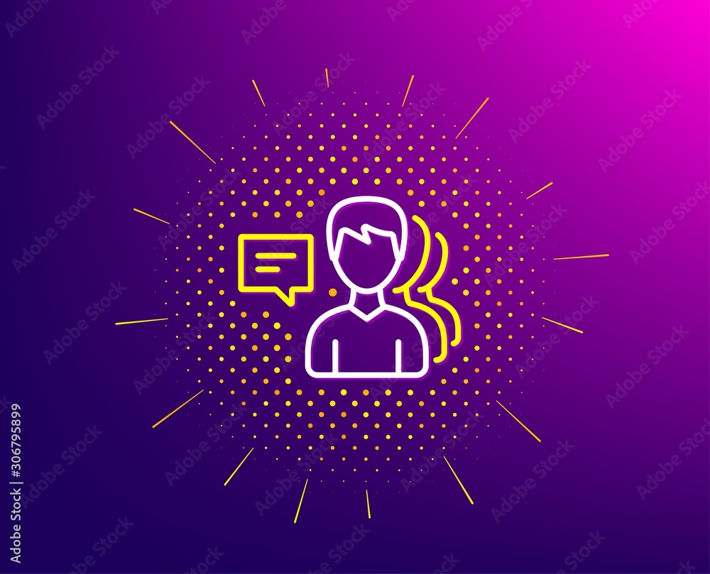 Group of Men line icon. Halftone pattern. Human communication symbol. Teamwork sign. Gradient background. People line icon. Yellow halftone pattern. Vector Group of Men line icon. Halftone pattern. Human communication symbol. Teamwork sign. Gradient background. People line icon. Yellow halftone pattern. Vector