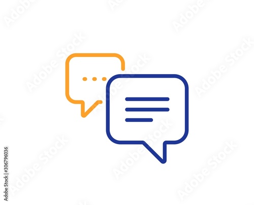Chat comment sign. Dots message line icon. Speech bubble symbol. Colorful outline concept. Blue and orange thin line dots message icon. Vector