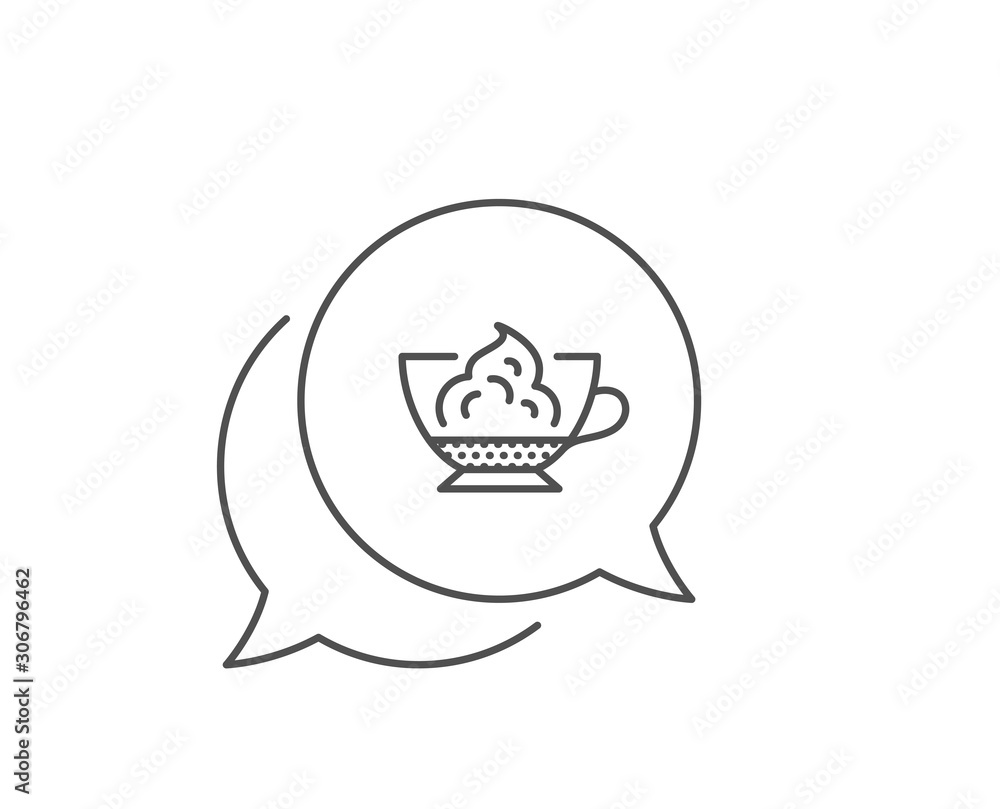 Espresso with whipped cream icon. Chat bubble design. Hot coffee drink sign. Beverage symbol. Outline concept. Thin line espresso cream icon. Vector Espresso with whipped cream icon. Chat bubble design. Hot coffee drink sign. Beverage symbol. Outline concept. Thin line espresso cream icon. Vector
