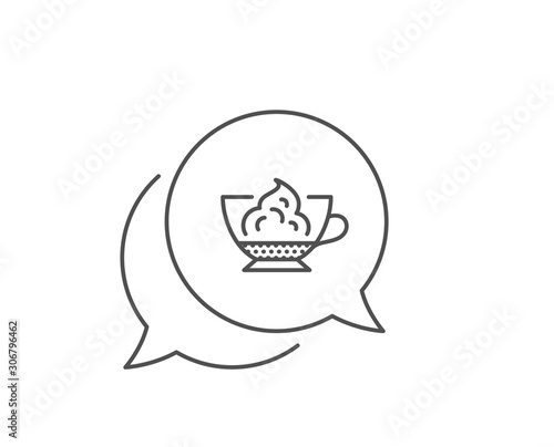 Espresso with whipped cream icon. Chat bubble design. Hot coffee drink sign. Beverage symbol. Outline concept. Thin line espresso cream icon. Vector